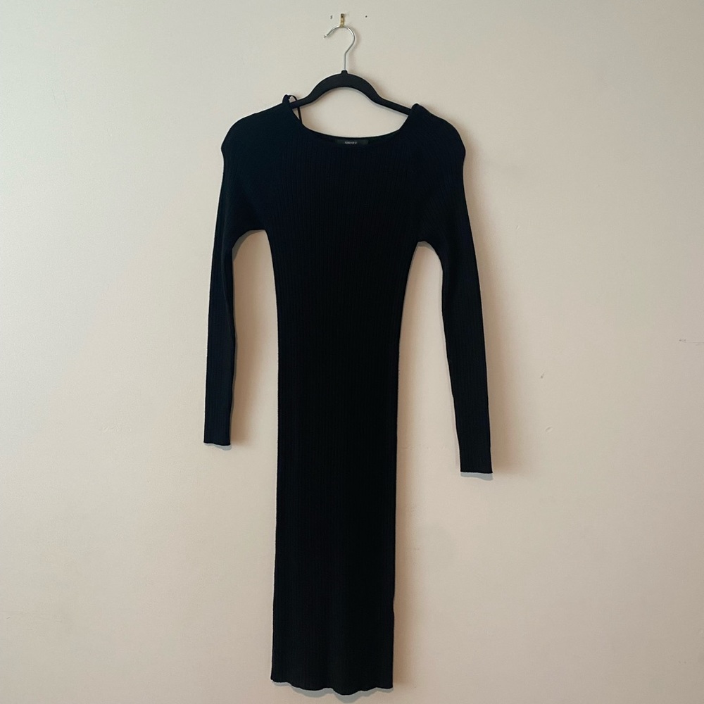 Forever21 Ribbed Long Sleeve Sweater Dress in Black - SZ Sm